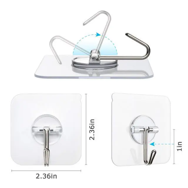 Alt view image 6 of 7 - Removable Wall Hooks - 13 LB Ceiling Hooks, Transparent, Seamless, Waterproof & Oil Proof for Kitchen, Bathroom, Office & Window - 24 Pack
