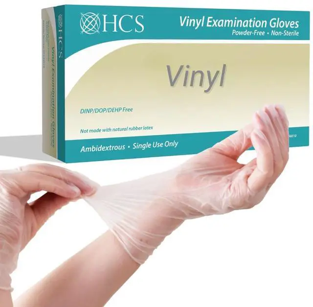 Main image of HCS Clear Vinyl Gloves - Medium Gloves Disposable, Latex-Free, Powder-Free - Vinyl Disposable Glove, Cooking, Food Prep, Cleaning - Medical Exam Glove, Medium (100/Box)