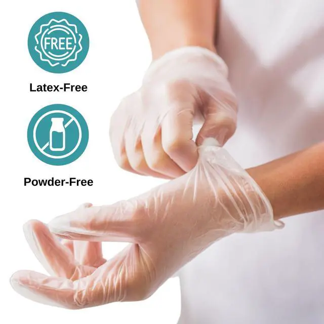 Alt view image 3 of 7 - HCS Clear Vinyl Gloves - Medium Gloves Disposable, Latex-Free, Powder-Free - Vinyl Disposable Glove, Cooking, Food Prep, Cleaning - Medical Exam Glove, Medium (100/Box)