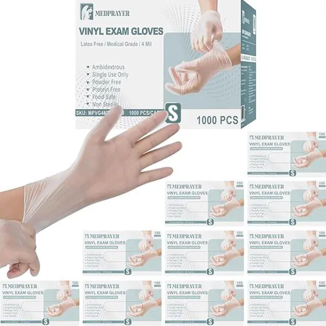 Main image of Vinyl Exam Gloves - Disposable Latex & Powder Free Gloves for Cleaning, Hand Protection and Food Safe Use - 4 Mil, Medium, 100 Count