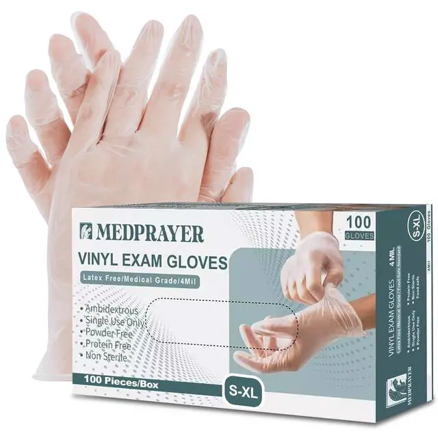 Alt view image 2 of 7 - Vinyl Exam Gloves - Disposable Latex & Powder Free Gloves for Cleaning, Hand Protection and Food Safe Use - 4 Mil, Medium, 100 Count