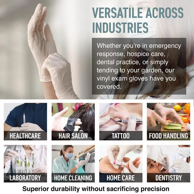 Alt view image 4 of 7 - Vinyl Exam Gloves - Disposable Latex & Powder Free Gloves for Cleaning, Hand Protection and Food Safe Use - 4 Mil, Medium, 100 Count