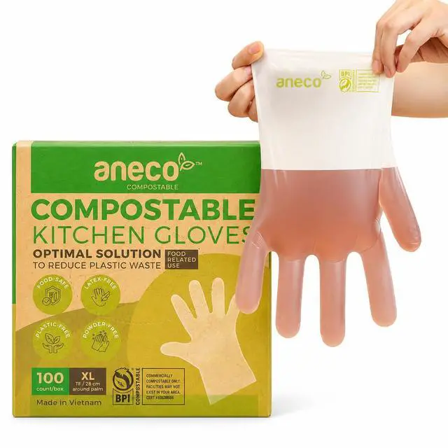 Main image of 100% Compostable Gloves for Cooking Food Prep - Extra Large Disposable Food Prep Gloves for Kitchen - Latex & Powder-free Food Grade with BPI Certified (100 Count)