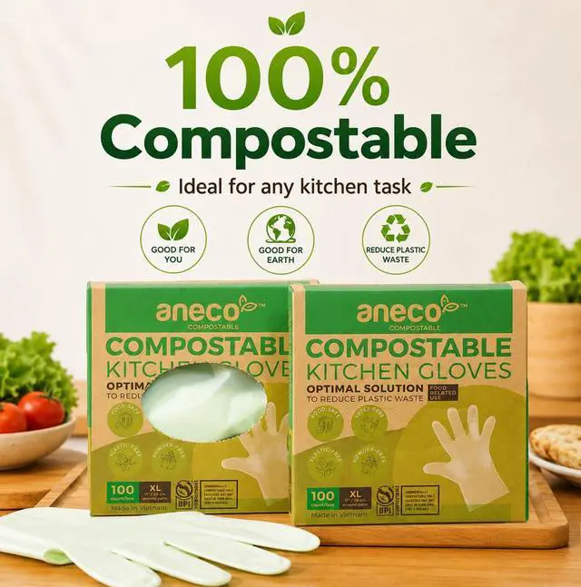 Alt view image 2 of 7 - 100% Compostable Gloves for Cooking Food Prep - Extra Large Disposable Food Prep Gloves for Kitchen - Latex & Powder-free Food Grade with BPI Certified (100 Count)