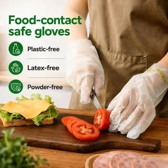 Alt view image 4 of 7 - 100% Compostable Gloves for Cooking Food Prep - Extra Large Disposable Food Prep Gloves for Kitchen - Latex & Powder-free Food Grade with BPI Certified (100 Count)