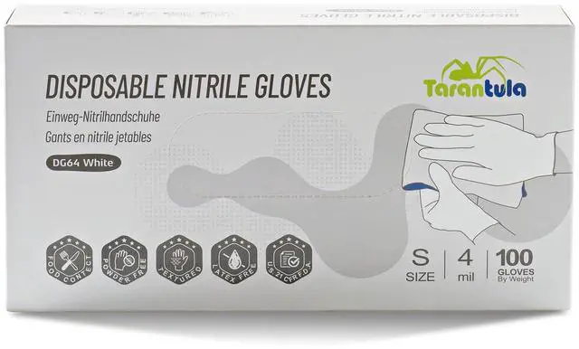 Main image of 4 Mil Disposable Nitrile Gloves, White, Medium, Food Safe, Powder-Free