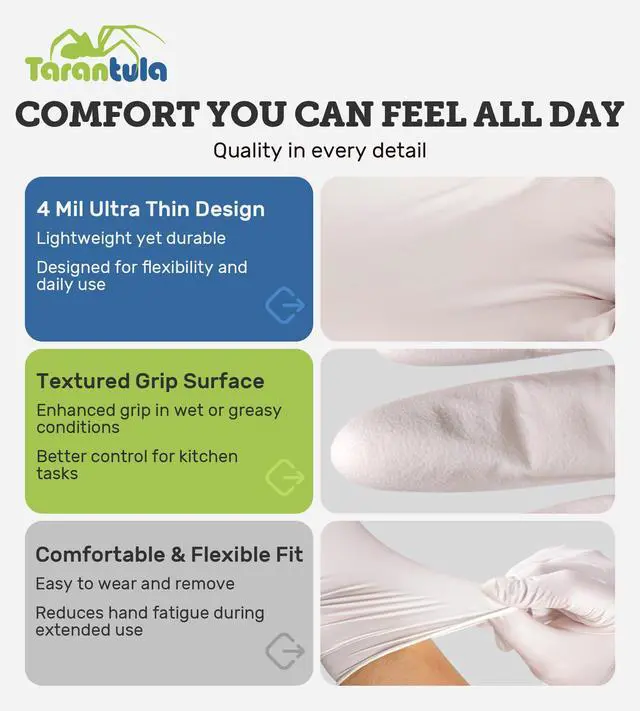 Alt view image 5 of 6 - 4 Mil Disposable Nitrile Gloves, White, Medium, Food Safe, Powder-Free