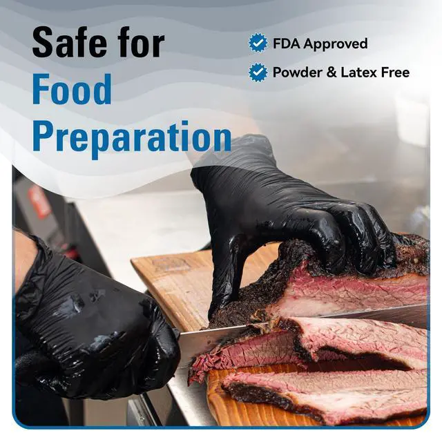 Alt view image 2 of 6 - Nitrile Gloves Disposable Latex Free, 4 Mil Black Food Grade Powder Free Rubber Gloves for BBQ, Cooking, Cleaning (100, Medium)