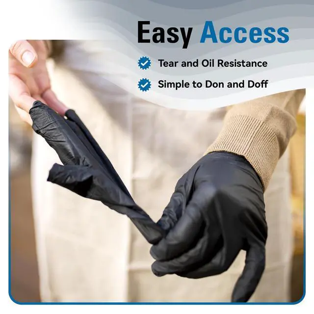 Alt view image 4 of 6 - Nitrile Gloves Disposable Latex Free, 4 Mil Black Food Grade Powder Free Rubber Gloves for BBQ, Cooking, Cleaning (100, Medium)
