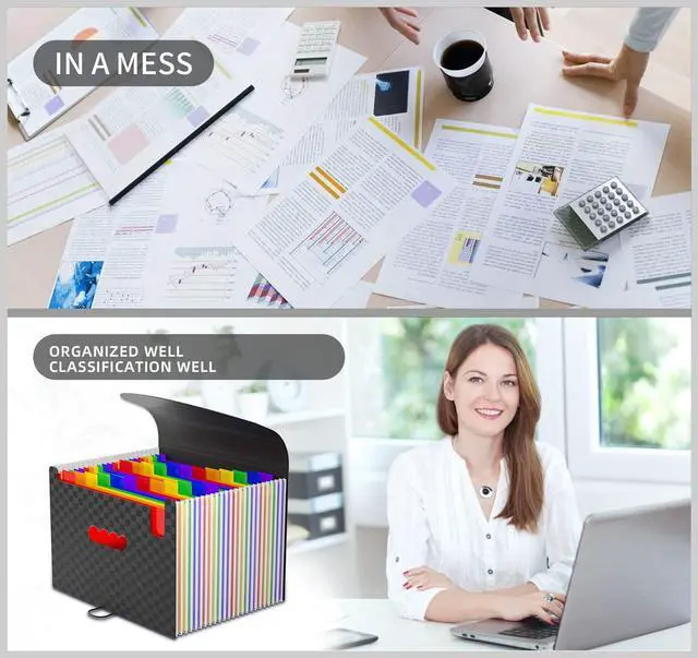 Alt view image 4 of 7 - Expanding File Folders Accordion File Organizer with 24 Pockets,Accordian Document Folder Letter Size,Expandable Filing Box,Bill,Receipt and Paper Organizer Storage Boxes,Light-Duty,Portable Perfect