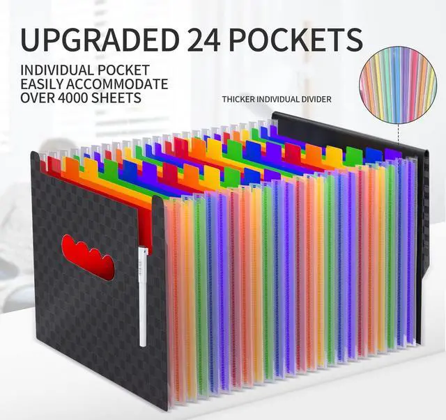 Alt view image 5 of 7 - Expanding File Folders Accordion File Organizer with 24 Pockets,Accordian Document Folder Letter Size,Expandable Filing Box,Bill,Receipt and Paper Organizer Storage Boxes,Light-Duty,Portable Perfect