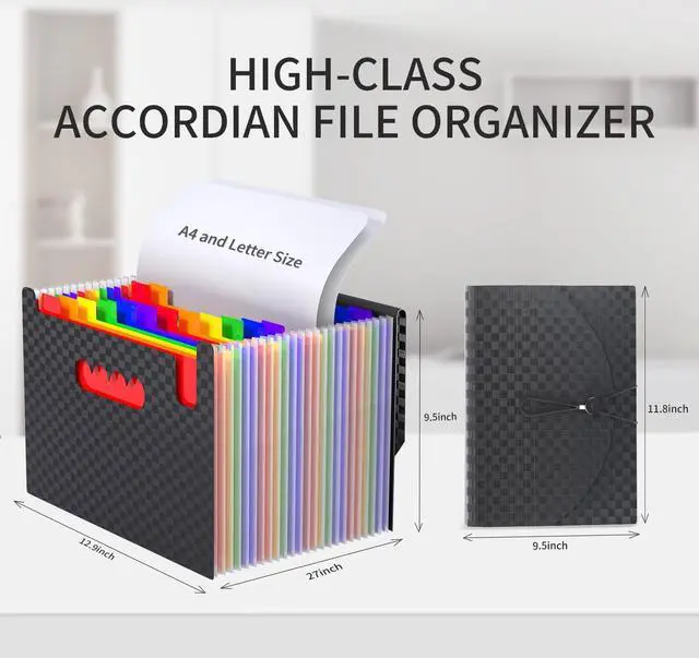 Alt view image 6 of 7 - Expanding File Folders Accordion File Organizer with 24 Pockets,Accordian Document Folder Letter Size,Expandable Filing Box,Bill,Receipt and Paper Organizer Storage Boxes,Light-Duty,Portable Perfect