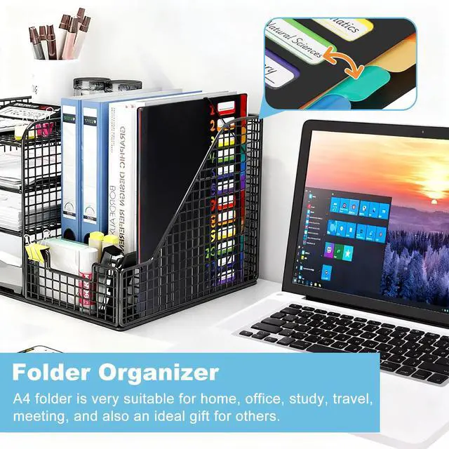Alt view image 7 of 7 - 1 Pack Expanding File Folder with 12 Pockets: A4 Accordion Document Organizer with Elastic Closure & Rainbow Tabs, Portable PP Plastic File Holder for Office, School, Home (Black-1 Pack)