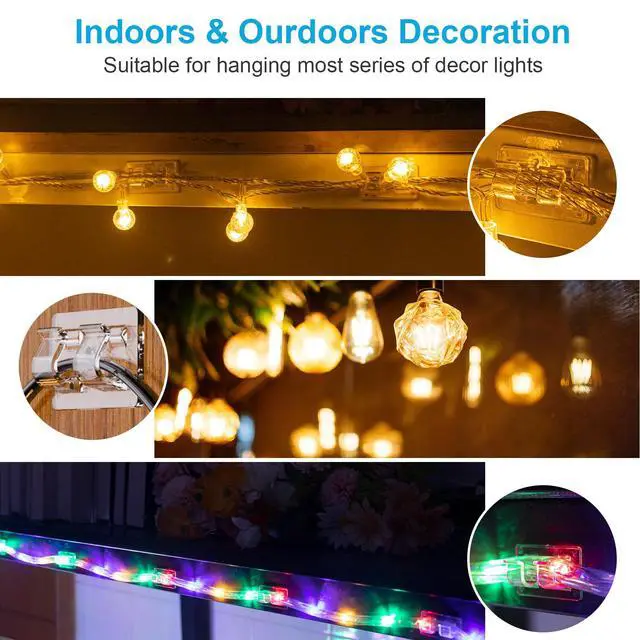 Alt view image 5 of 6 - 30 PCS Hooks for Outdoor String Lights, Heavy Duty Christmas Light Clips, Clear Adhesive Hooks for Hanging Rope Lights Outdoor, UV-Resistant String Light Hooks for Outside Porch Patio Decor