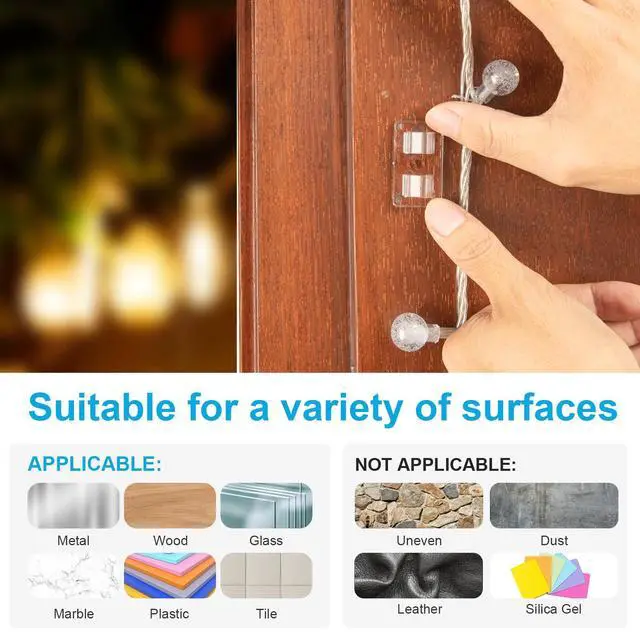 Alt view image 4 of 6 - 30 PCS Hooks for Outdoor String Lights, Heavy Duty Christmas Light Clips, Clear Adhesive Hooks for Hanging Rope Lights Outdoor, UV-Resistant String Light Hooks for Outside Porch Patio Decor
