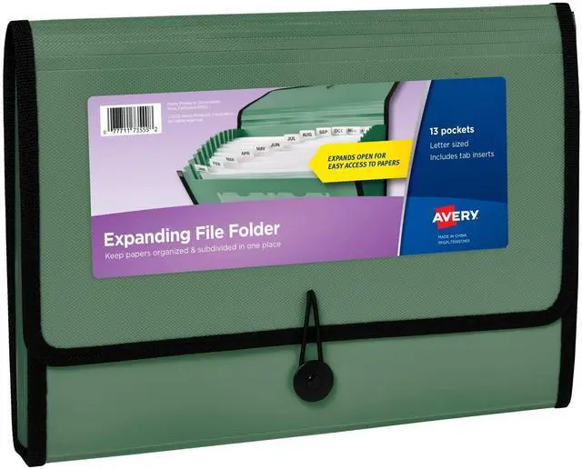 Main image of Expanding File Folder Organizer, 13-Pocket Accordion File Organizer, Sage, Holds 425 Letter/A4-Size Sheets (73555)