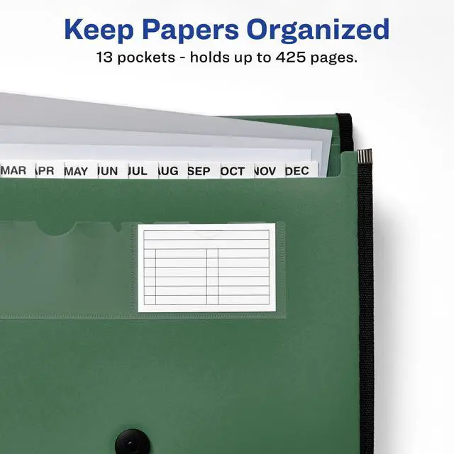 Alt view image 5 of 7 - Expanding File Folder Organizer, 13-Pocket Accordion File Organizer, Sage, Holds 425 Letter/A4-Size Sheets (73555)