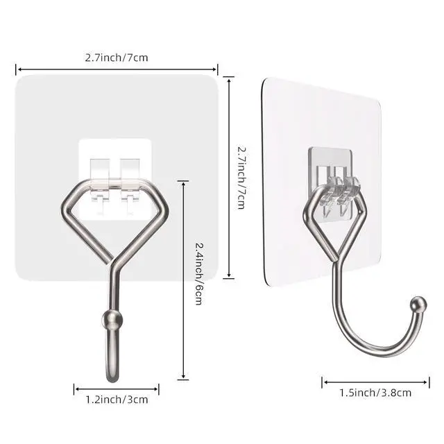Alt view image 7 of 7 - Large Adhesive Hooks 44Ib(Max), Wall Hooks Self-Adhesive Traceless Clear and Removable, Waterproof and Rustproof Hooks for Hanging for Home Bathroom Kitchen Office and Outdoor, 10-Pack