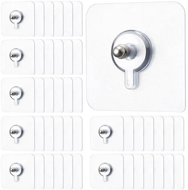 Main image of 45 Pack Picture Hangers Without Nails, Heavy Duty No Drill Adhesive Hooks Waterproof Hanging Hook for Bathroom Kitchen, Transparent Sticky Hooks for Frames(Classic)
