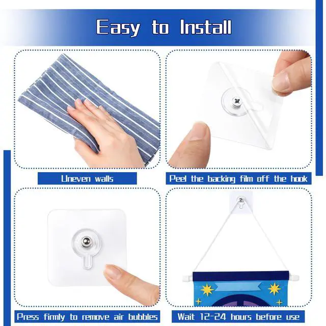 Alt view image 4 of 6 - 45 Pack Picture Hangers Without Nails, Heavy Duty No Drill Adhesive Hooks Waterproof Hanging Hook for Bathroom Kitchen, Transparent Sticky Hooks for Frames(Classic)