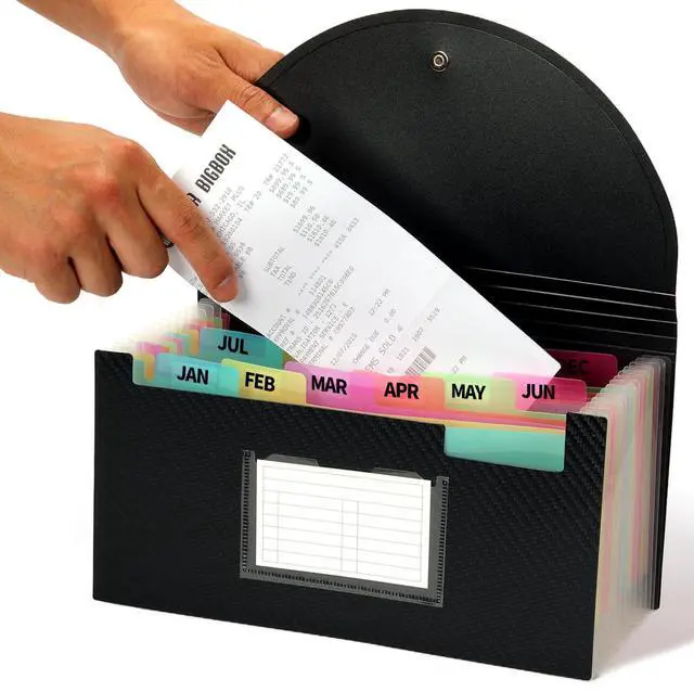 Main image of Check Size 13 Pocket Expanding File Folder, Accordion File Organizer Wallet Case for Coupon Receipt Storage, 10 x 5.5 inches, Black