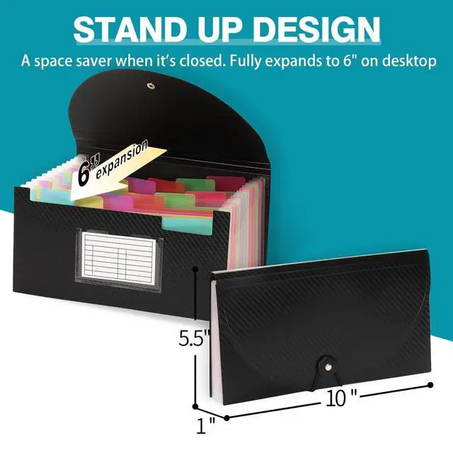 Alt view image 2 of 6 - Check Size 13 Pocket Expanding File Folder, Accordion File Organizer Wallet Case for Coupon Receipt Storage, 10 x 5.5 inches, Black