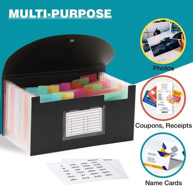 Alt view image 4 of 6 - Check Size 13 Pocket Expanding File Folder, Accordion File Organizer Wallet Case for Coupon Receipt Storage, 10 x 5.5 inches, Black
