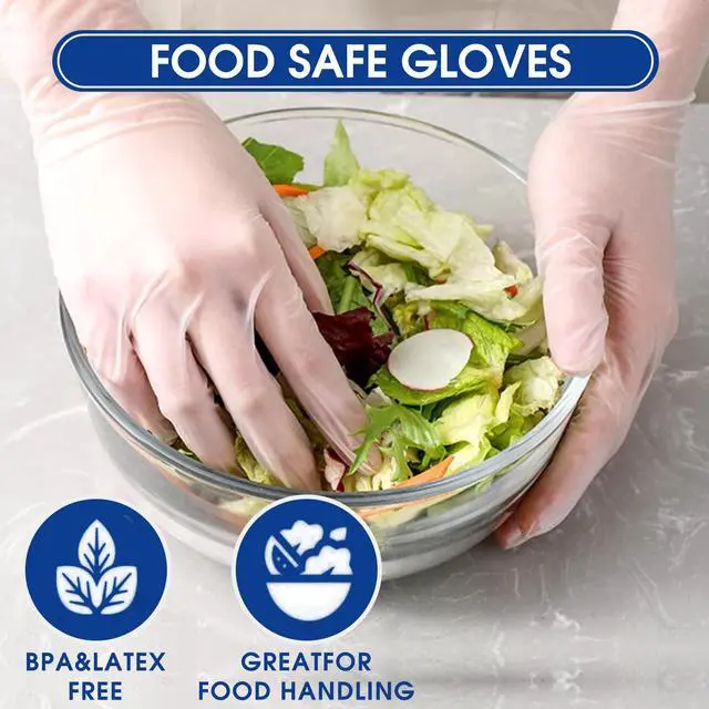 Alt view image 2 of 7 - Disposable Vinyl Gloves, Food Safe, Latex-Free, Powder-Free, Clear Plastic Gloves for Cooking, House Cleaning, Food Prep 100 Count Small 3mil