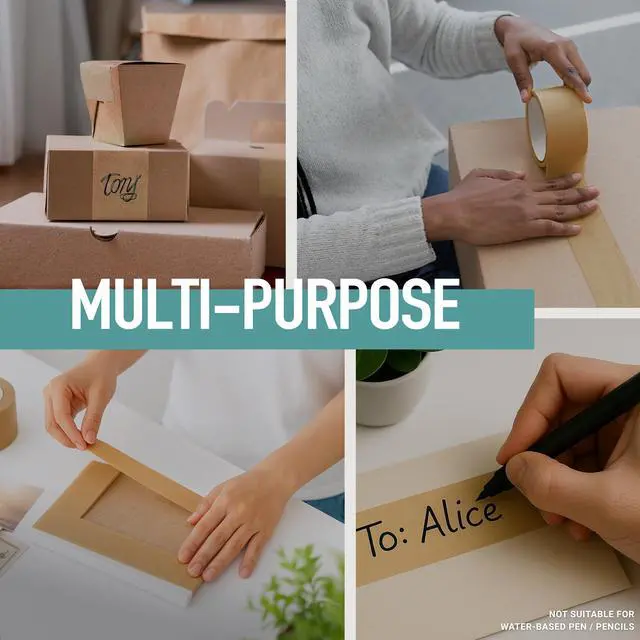 Alt view image 6 of 7 - Brown Kraft Paper Packing Tape 1pk 2in x 44 yd Strong Adhesive, Hand-Tearable, Writable Shipping Tape for Moving Boxes Ideal for Packing, Mailing, Storage, and Shipping