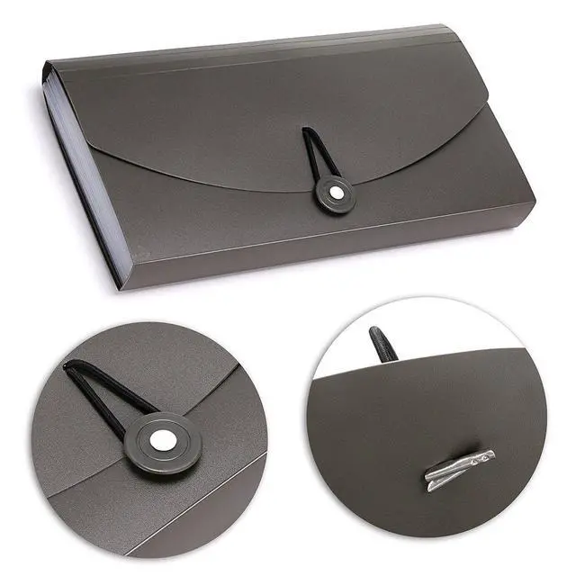 Alt view image 3 of 6 - 13 Pockets Expanding Check Bill File Folder-Hand-held Small Accordion File Folder Expandable Card Ticket Holder Plastic Business Document Organizer Wallet Case New Grey