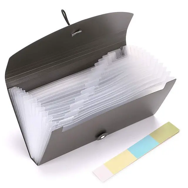 Alt view image 4 of 6 - 13 Pockets Expanding Check Bill File Folder-Hand-held Small Accordion File Folder Expandable Card Ticket Holder Plastic Business Document Organizer Wallet Case New Grey