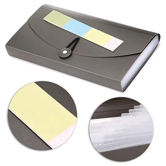 Alt view image 5 of 6 - 13 Pockets Expanding Check Bill File Folder-Hand-held Small Accordion File Folder Expandable Card Ticket Holder Plastic Business Document Organizer Wallet Case New Grey