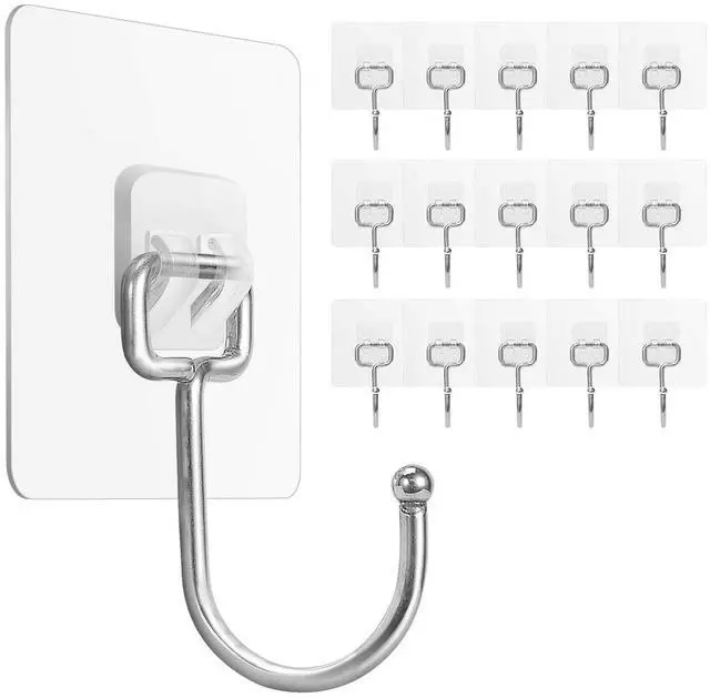 Main image of Large Adhesive Hooks 22Ib(Max),Waterproof and Rustproof Wall Hooks for Hanging Heavy Duty,Stainless Steel Towel and Coats Hooks to use Inside Kitchen,Bathroom,Home and Office,16Pack (16)