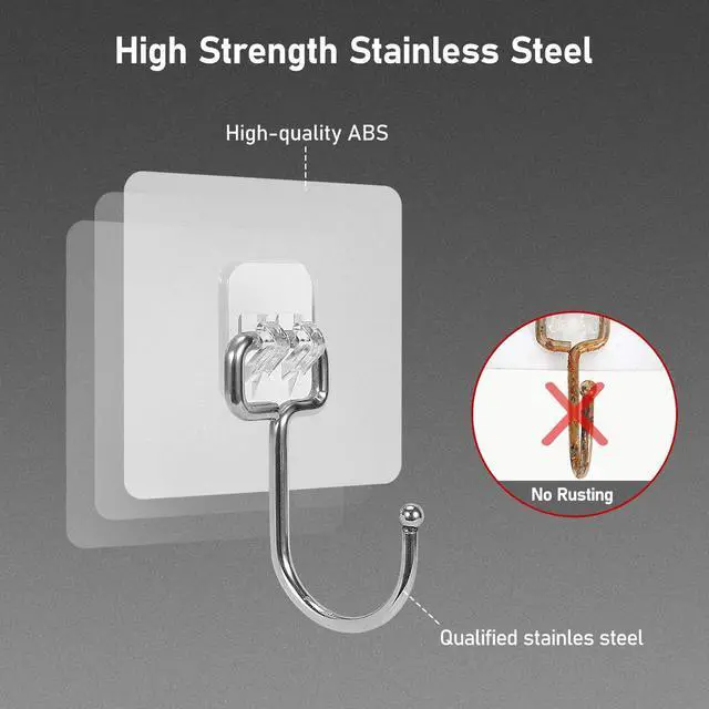Alt view image 3 of 7 - Large Adhesive Hooks 22Ib(Max),Waterproof and Rustproof Wall Hooks for Hanging Heavy Duty,Stainless Steel Towel and Coats Hooks to use Inside Kitchen,Bathroom,Home and Office,16Pack (16)
