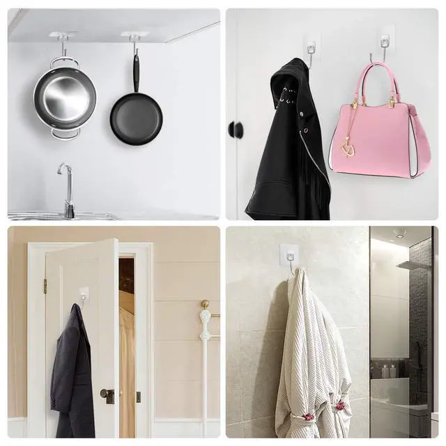 Alt view image 4 of 7 - Large Adhesive Hooks 22Ib(Max),Waterproof and Rustproof Wall Hooks for Hanging Heavy Duty,Stainless Steel Towel and Coats Hooks to use Inside Kitchen,Bathroom,Home and Office,16Pack (16)