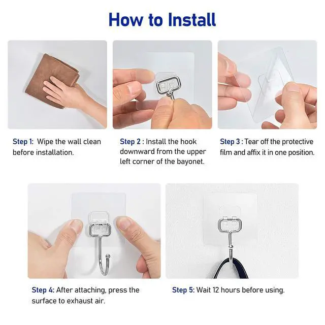 Alt view image 5 of 7 - Large Adhesive Hooks 22Ib(Max),Waterproof and Rustproof Wall Hooks for Hanging Heavy Duty,Stainless Steel Towel and Coats Hooks to use Inside Kitchen,Bathroom,Home and Office,16Pack (16)