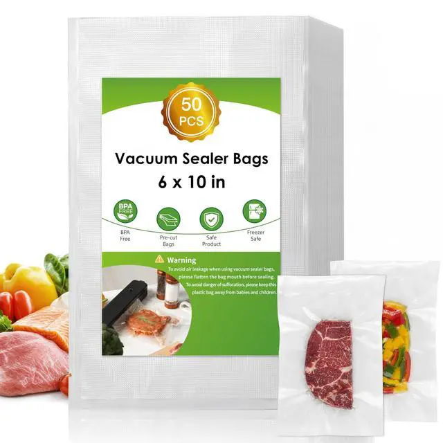 Main image of 50pcs Vacuum Sealer Bags, Food Saver Bags Pint 6" x 10", BPA Free, Pre-cut Commercial Grade Vac Bags for Food Storage, Meal Prep or Sous Vide