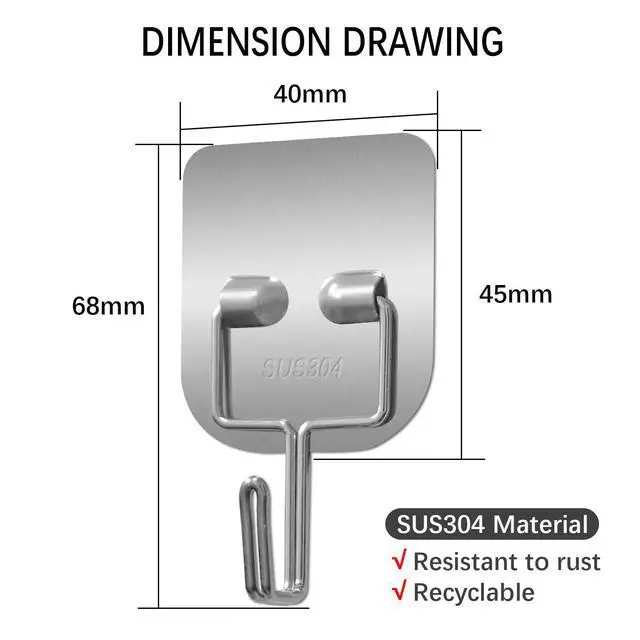 Alt view image 2 of 6 - Metal Heavy Duty Self-Adhesive Wall Hooks Waterproof Stainless Steel Hooks for Hanging Towels/Coats/Keys Strong Adhesive, Rust-Resistant 5 Pack for Bathroom/Kitchen/Outdoor