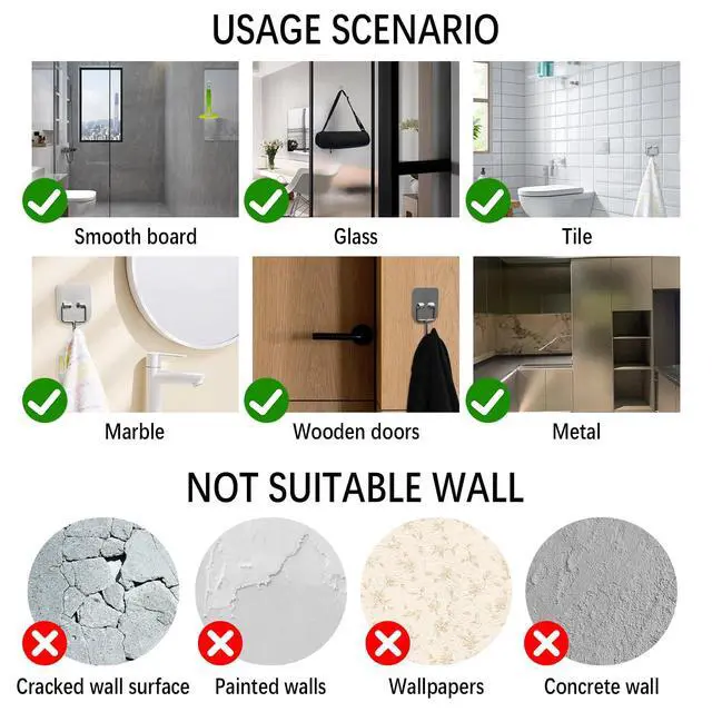 Alt view image 6 of 6 - Metal Heavy Duty Self-Adhesive Wall Hooks Waterproof Stainless Steel Hooks for Hanging Towels/Coats/Keys Strong Adhesive, Rust-Resistant 5 Pack for Bathroom/Kitchen/Outdoor