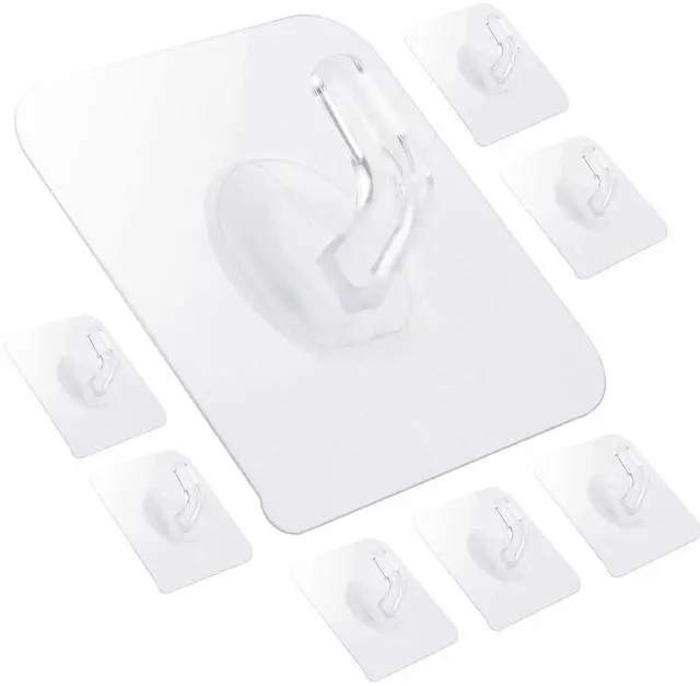 Main image of 12 Pack Self-Adhesive Small Wall Hooks Clear Square Plastic Strong Shower Pothook Heavy Duty Waterproof for Kitchen Bathroom Office Door Window Hanging Hat Towel Picture
