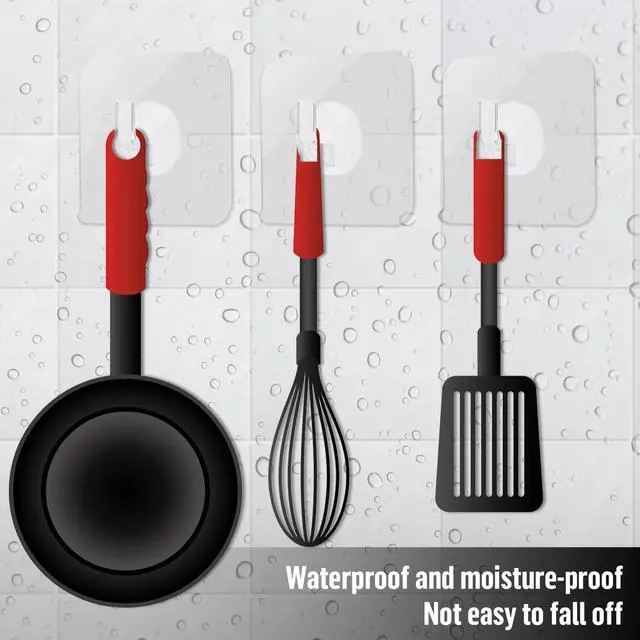 Alt view image 5 of 7 - 12 Pack Self-Adhesive Small Wall Hooks Clear Square Plastic Strong Shower Pothook Heavy Duty Waterproof for Kitchen Bathroom Office Door Window Hanging Hat Towel Picture