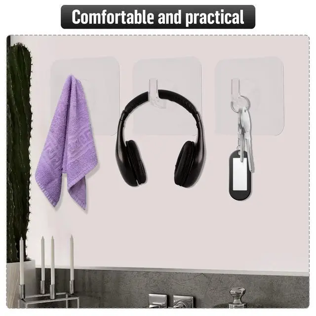 Alt view image 4 of 7 - 12 Pack Self-Adhesive Small Wall Hooks Clear Square Plastic Strong Shower Pothook Heavy Duty Waterproof for Kitchen Bathroom Office Door Window Hanging Hat Towel Picture