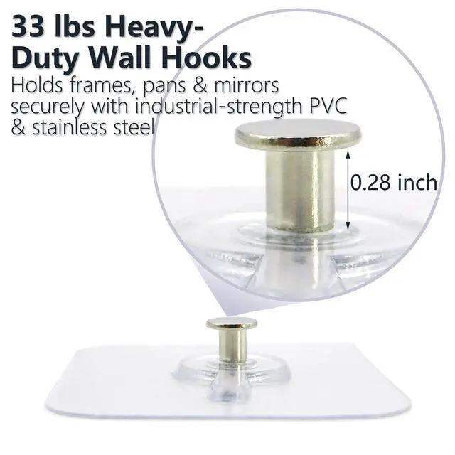 Alt view image 3 of 7 - 20 Pcs Heavy Duty Adhesive Picture Hooks 33 lbs Load No-Nail Wall Hangers, Waterproof Transparent Sticky Hooks for Frame, Mirror, Bathroom, Kitchen, Home Decor (2.2 x 2.2 inch)