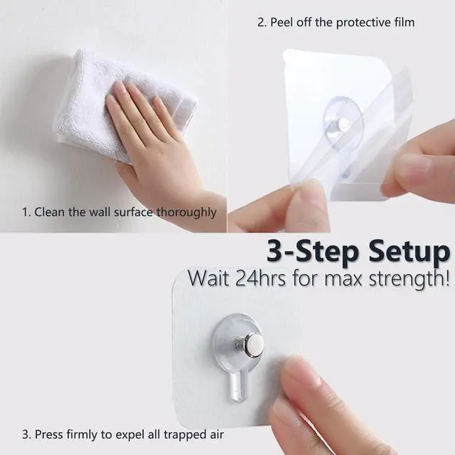 Alt view image 6 of 7 - 20 Pcs Heavy Duty Adhesive Picture Hooks 33 lbs Load No-Nail Wall Hangers, Waterproof Transparent Sticky Hooks for Frame, Mirror, Bathroom, Kitchen, Home Decor (2.2 x 2.2 inch)