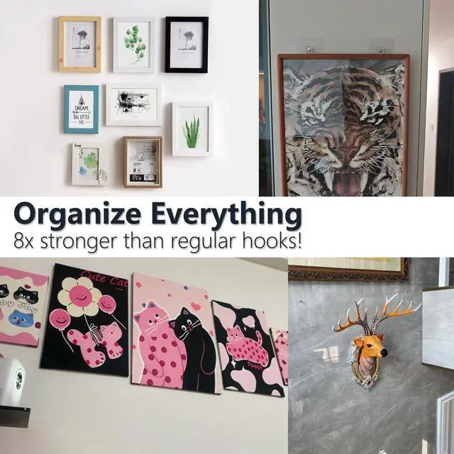 Alt view image 7 of 7 - 20 Pcs Heavy Duty Adhesive Picture Hooks 33 lbs Load No-Nail Wall Hangers, Waterproof Transparent Sticky Hooks for Frame, Mirror, Bathroom, Kitchen, Home Decor (2.2 x 2.2 inch)