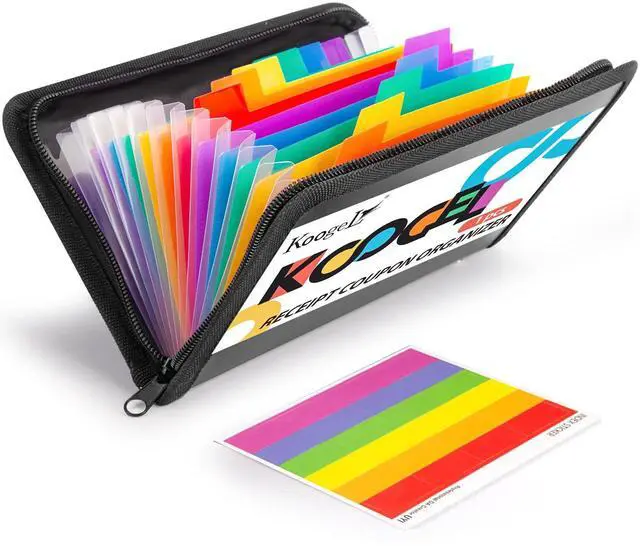 Main image of Expanding File Folder, 13 Pockets Small Accordion File Holder Organizer with Labels for Receipt Cards, Document, Zipper Closure, Bill Business, Coupons Storage, Classroom, 8.3X5.1 Inches, Black