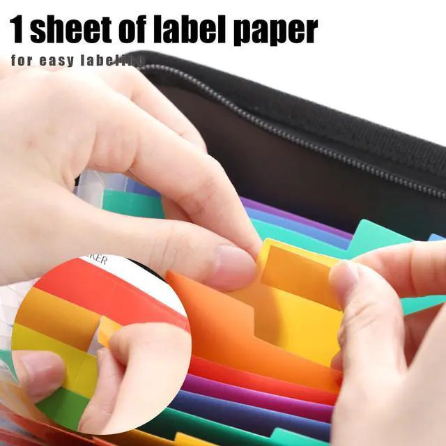 Alt view image 4 of 6 - Expanding File Folder, 13 Pockets Small Accordion File Holder Organizer with Labels for Receipt Cards, Document, Zipper Closure, Bill Business, Coupons Storage, Classroom, 8.3X5.1 Inches, Black