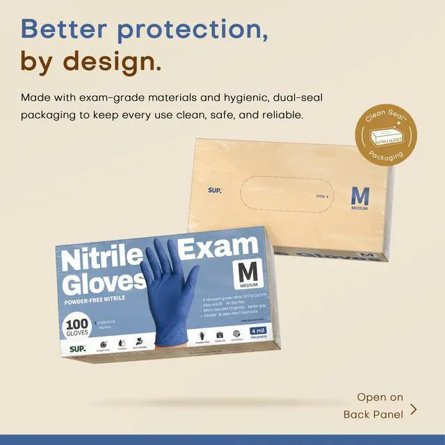 Alt view image 5 of 7 - Powder-Free Nitrile Exam Gloves, 100 Count, Food Safe Latex-Free Medical Non-Sterile Cooking Disposable Glove, Blue (Medium)
