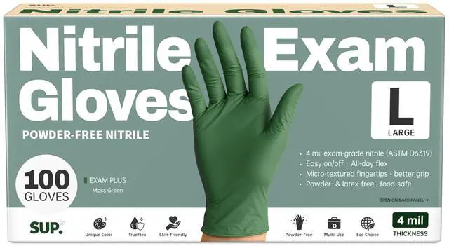 Main image of Powder-Free Nitrile Exam Gloves, 100 Count Food Safe Latex-Free Disposable Gloves for Medical Cooking Household Cleaning Food Prep, Green (Large)