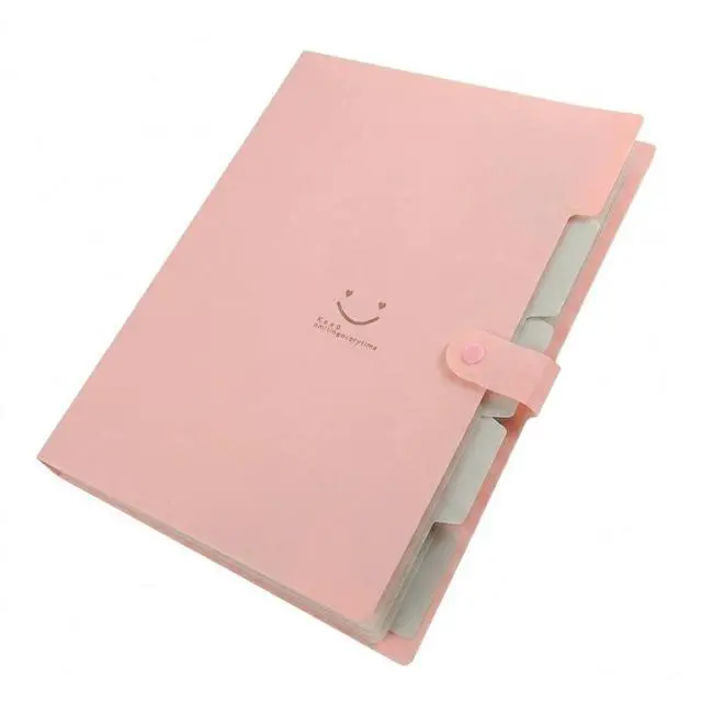 Main image of Smile face Expanding File Folder, 5 Pockets Plastic Document Organizer, A4 Letter Size Accordion Folder with Snap Closure, Portable Durable Paper Organizer for Home Office School (Pink)